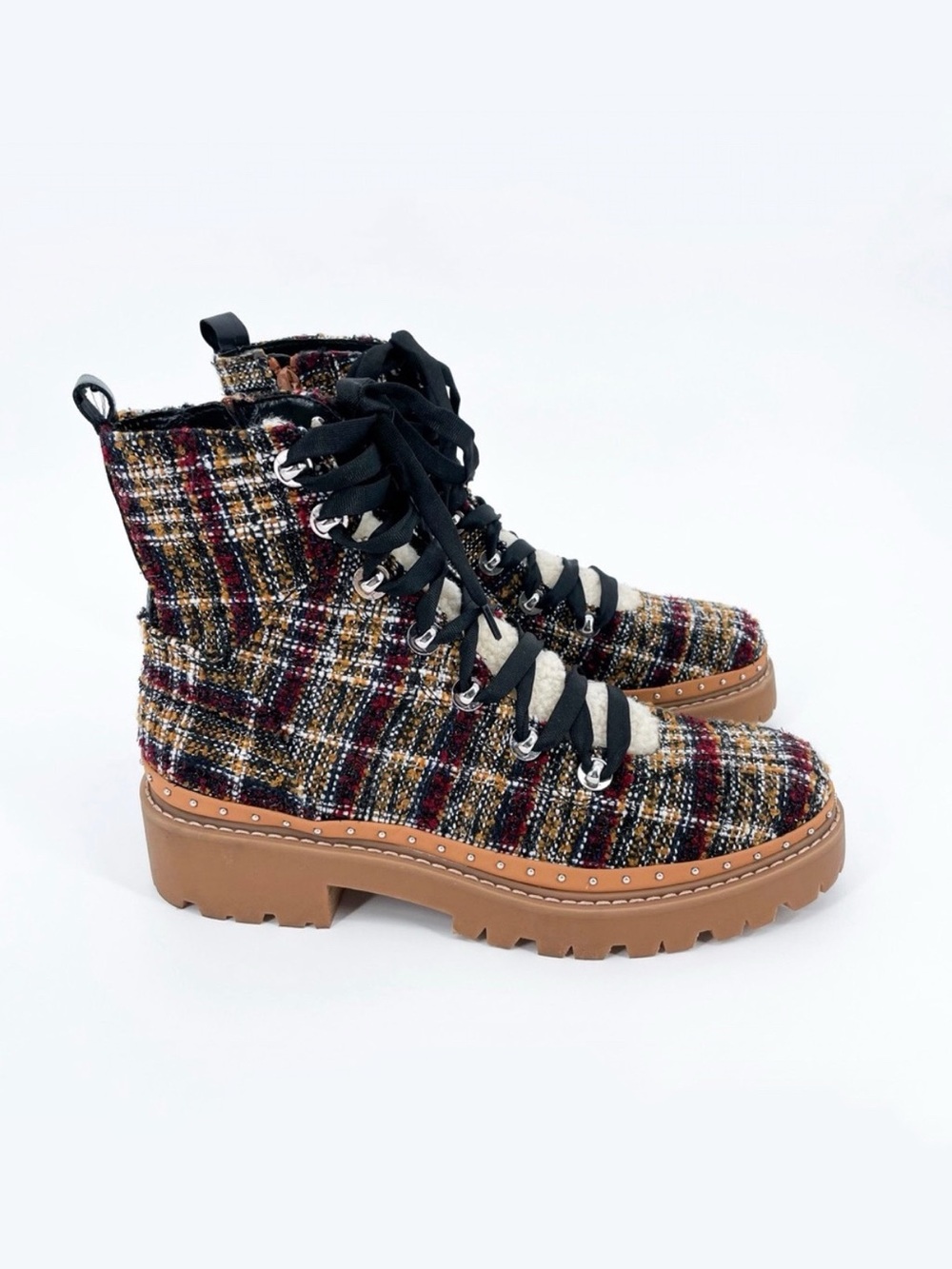 Steve Madden Rainier Rust Multi Tartan Plaid Ankle Boots Size 10